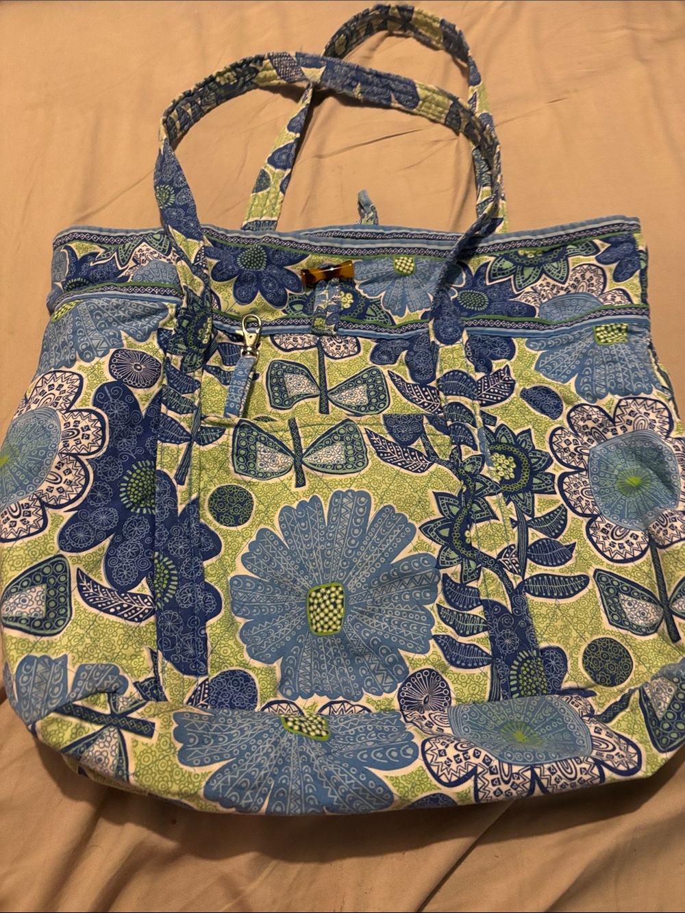 Floral Blue & Green Pattern Tote Bag